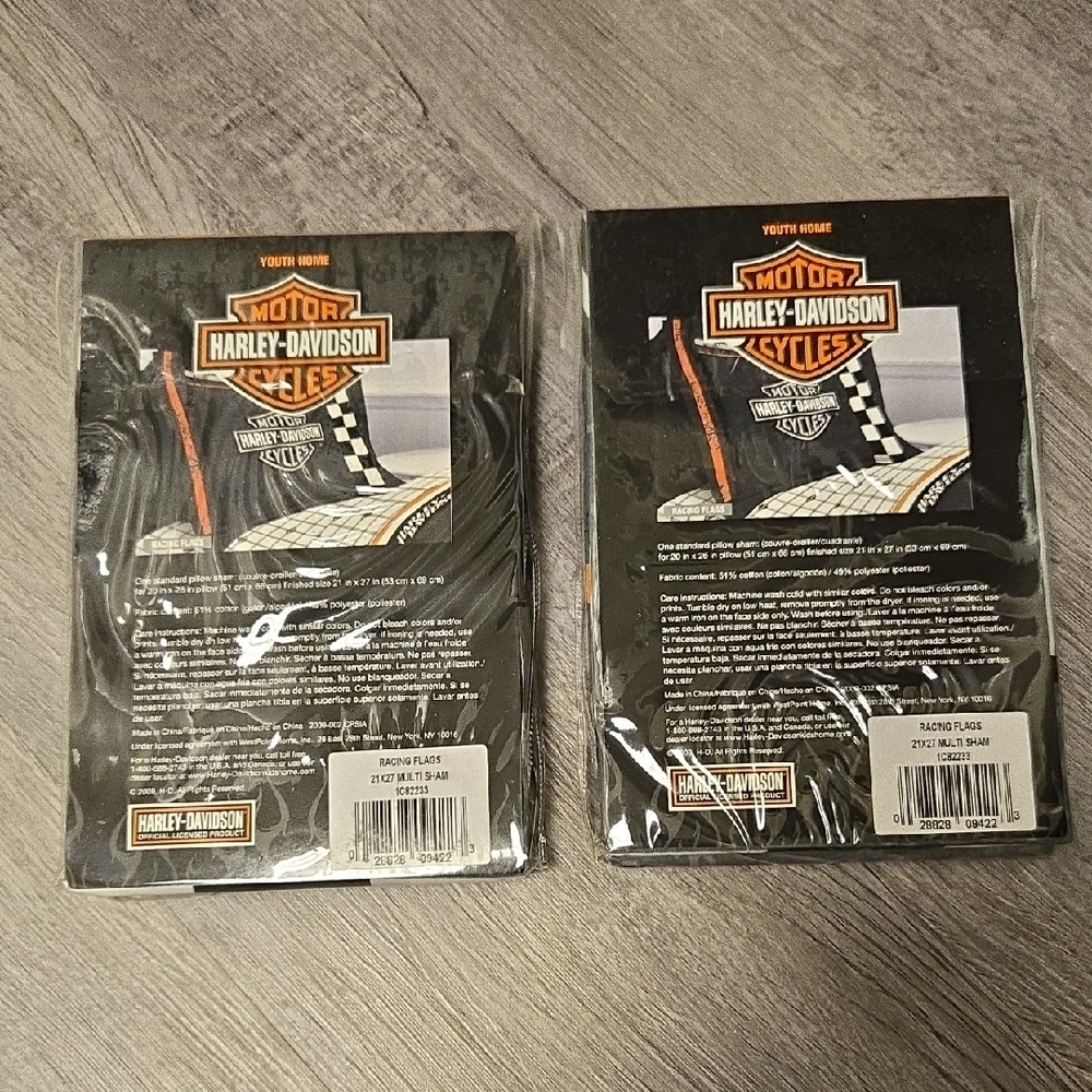 Harley-Davidson Pillow Shams (2) – Black & Gray Logo Bedding Set NIP Racing Flag - Picture 4 of 9